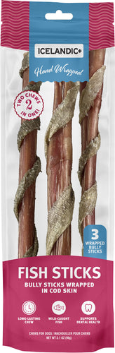 ICELANDIC  BULLY STICK WRAPPED W/FISH SKIN 3PC