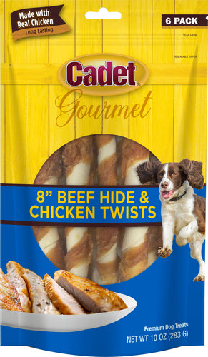 IMS BEEF HIDE/CHICKEN TWISTS 8 INCH 6PK