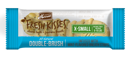 Merrick Fresh Kisses Grain Free Mint Breath Strips Extra Small Dog Treat Box