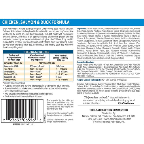 Natural Balance Original Ultra Premium Whole Body Health Chicken, Salmon and Duck Formula Canned Dog Food