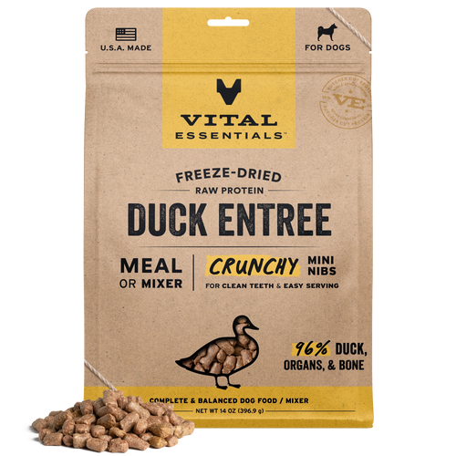 Vital Essentials Freeze-Dried Raw Protein Duck Crunchy Mini Nibs Meal or Mixer Dog Food