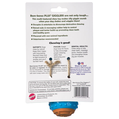 Ethical Pet SPOT Bambone+ Giggler Dumbell Peanut Butter Dog Toy