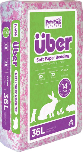 UBER SOFT PAPER PET BEDDING PINK/WHITE 36L